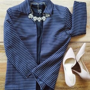Talbots Petites Striped Open Blazer in Navy Blue